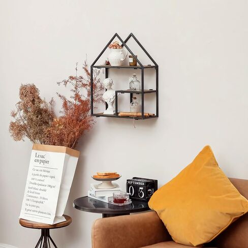 Industrial Style Round Wall Shelves, 3 Tier Decorative Floating Ledge Shelves, Wall Mounted Metal Bracket Wooden Display Hanging Shelf in Saudi Arabia