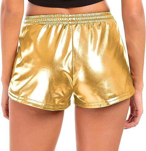 JINKAIJIA سراويل نسائية لامعة معدنية سباركلي الهذيان الساخن الزي مرونة الرياضة سراويل قصيرة ملابس الرقص ملابس الأداء in Kuwait
