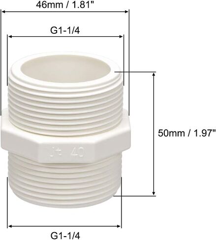 uxcell PVC Pipe Fitting Hex Nipple G1-1/2 X G1-1/2 Male Thread Adapter Connector 2pcs in Kuwait