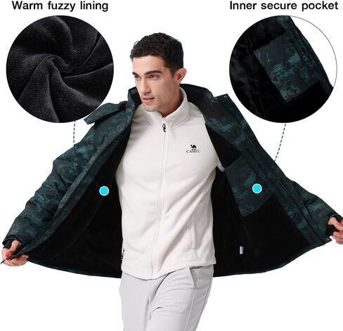 CAMEL CROWN Mens Winter Coat Waterproof Ski Jacket with Fleece Lining Warm Windproof for Snow Rain Outdoor Hiking Mountain in Saudi Arabia
