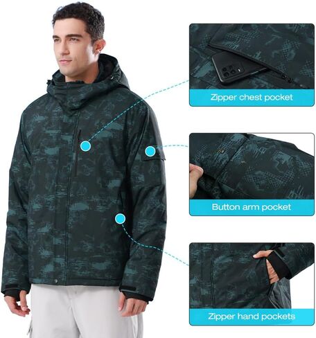 CAMEL CROWN Mens Winter Coat Waterproof Ski Jacket with Fleece Lining Warm Windproof for Snow Rain Outdoor Hiking Mountain in Saudi Arabia