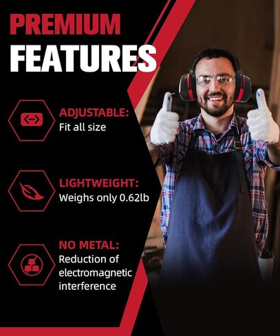 ZOHAN 012 Hearing Protection Earmuffs for Noise Reduction - SNR 34dB - Ear Protection for Mowing, Autism, Working in Saudi Arabia