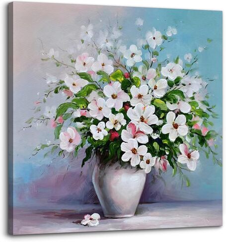 Bathroom Wall Decor, Pink Flowers Wall Art, Fashion Canvas Pictures Bathroom Wall Art for Bedroom Living Room Wall Decor Painting Picture Artwork Wood Framed Wall Decor Easy to Hang Size 13x13in in Saudi Arabia
