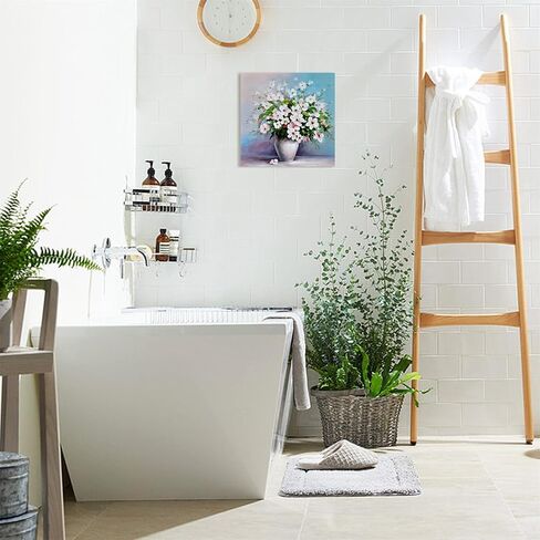 Bathroom Wall Decor, Pink Flowers Wall Art, Fashion Canvas Pictures Bathroom Wall Art for Bedroom Living Room Wall Decor Painting Picture Artwork Wood Framed Wall Decor Easy to Hang Size 13x13in in Saudi Arabia