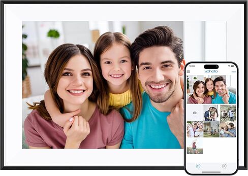 إطار صور رقمي Dragon Touch - إطار صور رقمي واي فاي 10.1 للهدايا، عرض مقاطع الفيديو على إطار شاشة تعمل باللمس يمكن تدويره تلقائيًا وقابل للتثبيت على الحائط، مشاركة سهلة، إرسال عبر تطبيق الهاتف، البريد الإلكتروني، بني خشبي in Kuwait