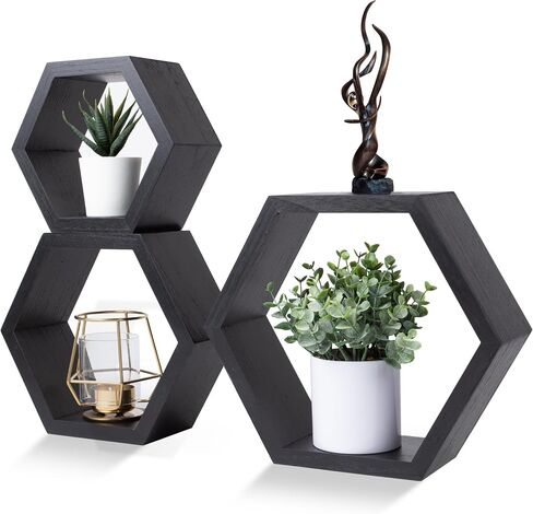 Hexagon Floating Shelves for Bedroom, Bathroom, Kitchen and Living Room Wall Decor & Storage, Set of 3, Wall Mounted Honeycomb Shelves - includes Wall Mounts & Screws in Saudi Arabia