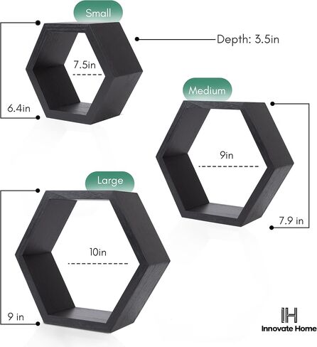 Hexagon Floating Shelves for Bedroom, Bathroom, Kitchen and Living Room Wall Decor & Storage, Set of 3, Wall Mounted Honeycomb Shelves - includes Wall Mounts & Screws in Saudi Arabia