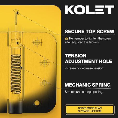 KOLET Self Closing Door Hinges, 4 x 4 Inches Door Hinges with Auto Close, 5/8" Radius Corners Spring Hinges, Heavy Duty Stainless Steel, Long-Lasting, Brushed Nickel, 3 Pack in Saudi Arabia