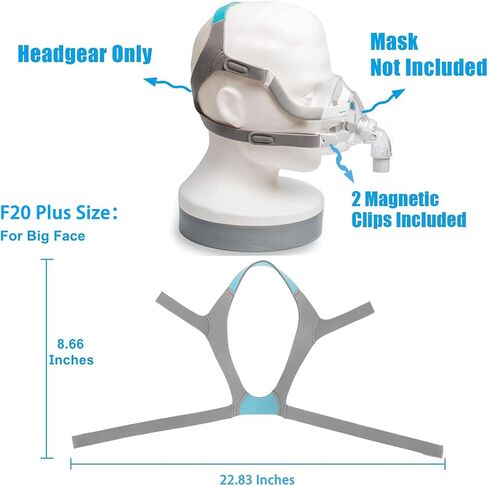 حزام أغطية الرأس F20 مع مشابك، حزام رأس Airfit F20 Cpap قابل للتعديل، غطاء رأس بديل مريح لقناع Cpap مع مشابك مغناطيسية لـ Airfit/AirTouch F20، مقاس متوسط in Kuwait