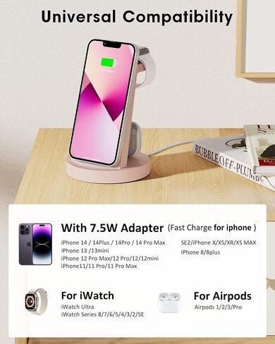 3 in 1 Charging Station for Apple Device, Wireless Charger for iPhone 15 14 13 12 11 X Pro Max Mini & Apple Watch iWatch Ultra 9 8 7 6 SE 5 4 3 - Fast Charging Stand Dock for AirPods in Saudi Arabia