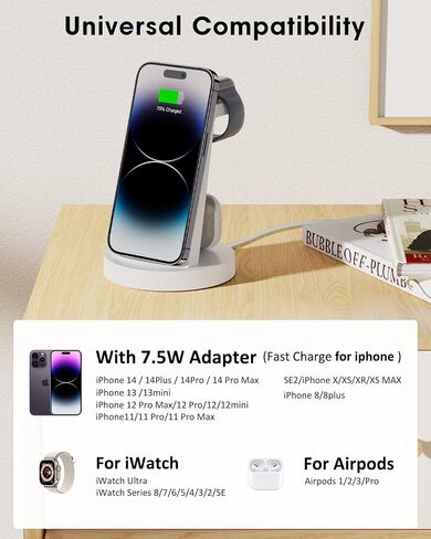 3 in 1 Charging Station for Apple Device, Wireless Charger for iPhone 15 14 13 12 11 Pro Max & Apple Watch iwacth - Charging Stand Dock for AirPods in Saudi Arabia