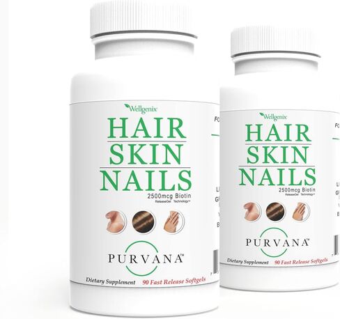 Wellgenix Purvana Hair, Skin, and Nails - One a Day Softgel - 2500mcg Biotin, DMAE, MSM, Horsetail, Grape Seed Extract - Anti Aging, PCOS & Postpartum Hair Growth, Strong Nails (90 Count) in Saudi Arabia