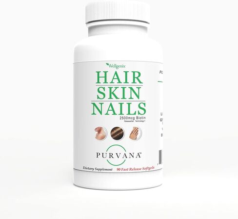Wellgenix Purvana Hair, Skin, and Nails - One a Day Softgel - 2500mcg Biotin, DMAE, MSM, Horsetail, Grape Seed Extract - Anti Aging, PCOS & Postpartum Hair Growth, Strong Nails (90 Count) in Saudi Arabia
