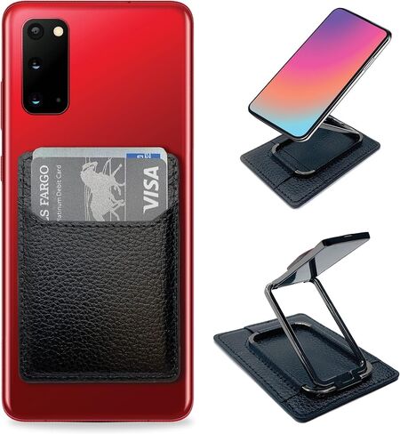 Slim Cell Phone Wallet Stick On with Built-In Collapsible 360° Rotating Folding Stand - Cell Phone Card Holder for Back of Phone Wallet Attachment with Kickstand - Attachable Wallet for Phone Case in Saudi Arabia