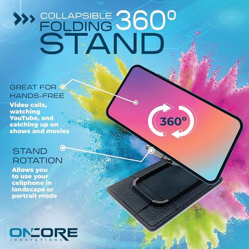 Slim Cell Phone Wallet Stick On with Built-In Collapsible 360° Rotating Folding Stand - Cell Phone Card Holder for Back of Phone Wallet Attachment with Kickstand - Attachable Wallet for Phone Case in Saudi Arabia