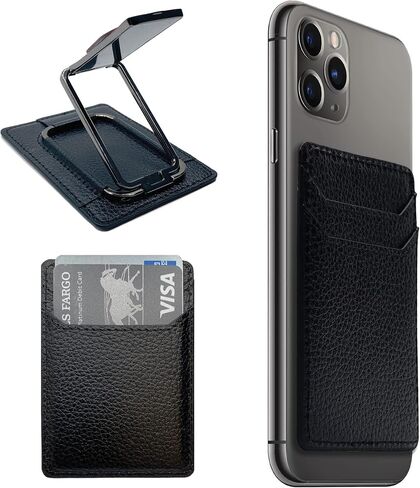 Slim Cell Phone Wallet Stick On with Built-In Collapsible 360° Rotating Folding Stand - Cell Phone Card Holder for Back of Phone Wallet Attachment with Kickstand - Attachable Wallet for Phone Case in Saudi Arabia