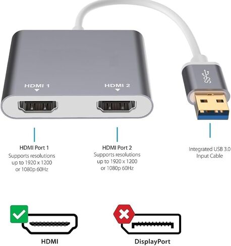 محول USB إلى HDMI مزدوج لشاشتين، محول مقسم SZJLX USB3.0 إلى HDMI 1080P 60 هرتز، يدعم النسخ والتوسيع لنظام التشغيل Windows وMac OS، يحتاج إلى تثبيت برنامج تشغيل USB in Kuwait