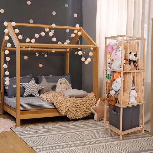 ACEPRUT Wood Stuffed Animal Storage Holder with Storage Basket, Space Save Three Tier Vertical Large Stuffed Animal Zoo Organizer for Playroom Bedroom, Toy Storage Birthday Gifts for Kids in Saudi Arabia