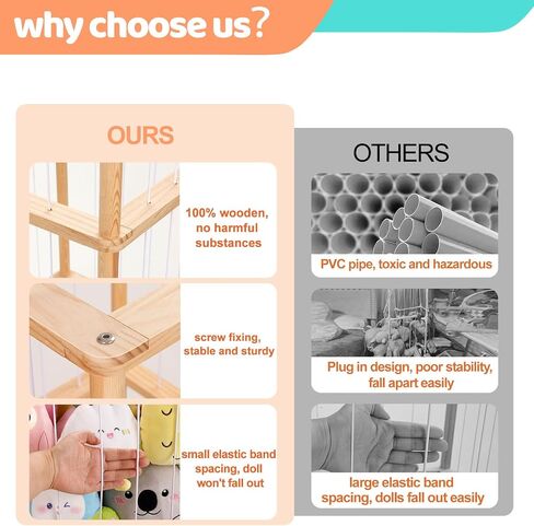 ACEPRUT Wood Stuffed Animal Storage Holder with Storage Basket, Space Save Three Tier Vertical Large Stuffed Animal Zoo Organizer for Playroom Bedroom, Toy Storage Birthday Gifts for Kids in Saudi Arabia