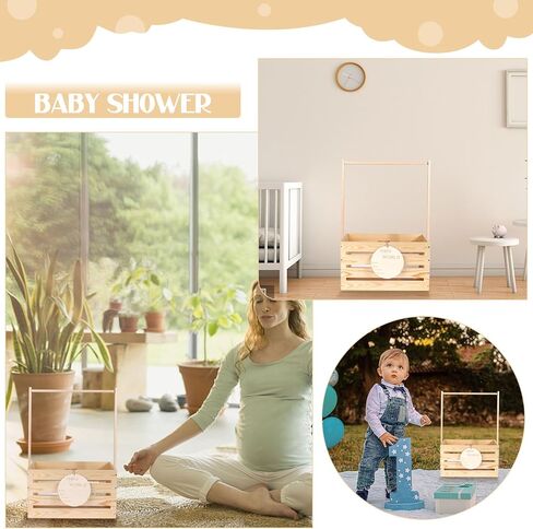 خشبي الطفل دش قفص خزانة الطفل هدية سلة مع مقبض الطفل تخزين قفص يعوق مولود جديد الطفل دش الزينة خشبية الهدايا سلة قفص للبنين الفتيات الحمل الوالدين الجدد in Kuwait