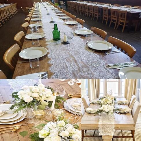 Romantic Vintage Lace Table Runner with Embroidered 18X120inch Black Floral Lace Table Runner for Candlelight Dinners, Wedding Reception Table Decor in Kuwait