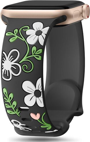 Witzon Floral Band Compatible with Apple Watch Bands For Women 40mm 41mm 38mm 42mm 44mm 45mm 46mm 49mm, Engraved Cute Flower Silicone Dressy Strap for iWatch Series 11 10 9 8 7 6 5 4 3 2 SE Ultra in Saudi Arabia