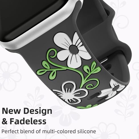 Witzon Floral Band Compatible with Apple Watch Bands For Women 40mm 41mm 38mm 42mm 44mm 45mm 46mm 49mm, Engraved Cute Flower Silicone Dressy Strap for iWatch Series 11 10 9 8 7 6 5 4 3 2 SE Ultra in Saudi Arabia
