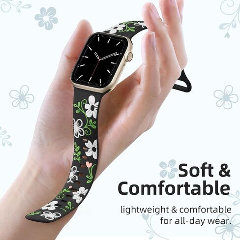 Witzon Floral Band Compatible with Apple Watch Bands For Women 40mm 41mm 38mm 42mm 44mm 45mm 46mm 49mm, Engraved Cute Flower Silicone Dressy Strap for iWatch Series 11 10 9 8 7 6 5 4 3 2 SE Ultra in Saudi Arabia