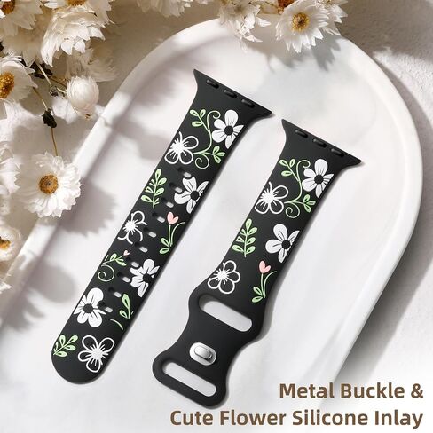 Witzon Floral Band Compatible with Apple Watch Bands For Women 40mm 41mm 38mm 42mm 44mm 45mm 46mm 49mm, Engraved Cute Flower Silicone Dressy Strap for iWatch Series 11 10 9 8 7 6 5 4 3 2 SE Ultra in Saudi Arabia