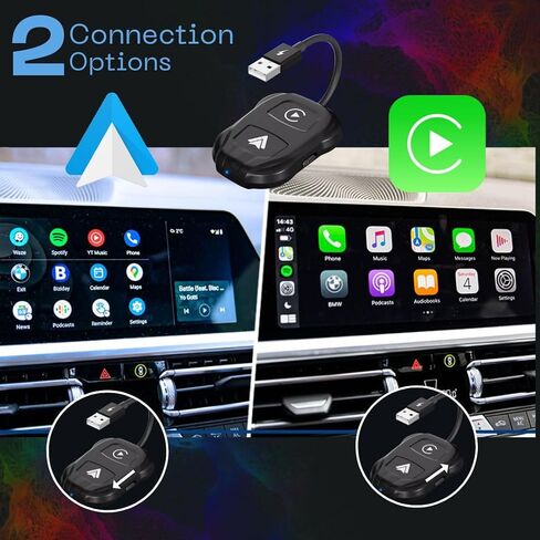 Wireless Carplay and Android Auto Smart Adapter for Cars from 2015+, iOS 10+ and Andriod 11+. Add Wireless Carplay or Android Auto to 800+ Cars (Black) in Saudi Arabia