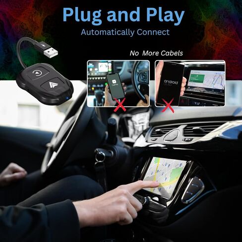 Wireless Carplay and Android Auto Smart Adapter for Cars from 2015+, iOS 10+ and Andriod 11+. Add Wireless Carplay or Android Auto to 800+ Cars (Black) in Saudi Arabia