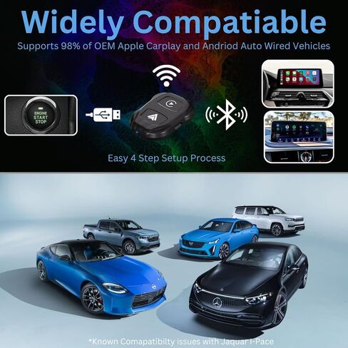 Wireless Carplay and Android Auto Smart Adapter for Cars from 2015+, iOS 10+ and Andriod 11+. Add Wireless Carplay or Android Auto to 800+ Cars (Black) in Saudi Arabia