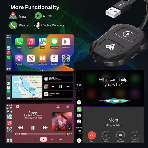 Wireless Carplay and Android Auto Smart Adapter for Cars from 2015+, iOS 10+ and Andriod 11+. Add Wireless Carplay or Android Auto to 800+ Cars (Black) in Saudi Arabia