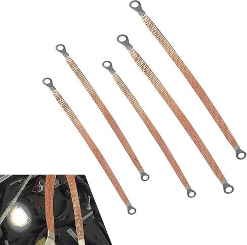 5 قطع من حزام التأريض لمحرك السيارة من Ajxn، 6 مم² 9.84 بوصة/12.99 بوصة صندوق توزيع مرن بثمانية فتحات، شريط توصيل سلك توصيل باب الجسر، علبة كابل توصيل ملحقات الأسلاك، للسيارات (ذهبي) in Kuwait