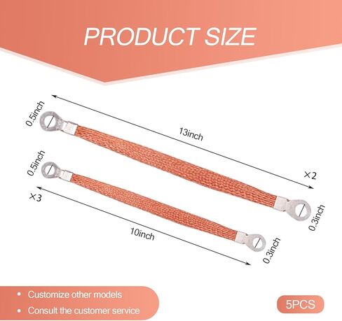 5 قطع من حزام التأريض لمحرك السيارة من Ajxn، 6 مم² 9.84 بوصة/12.99 بوصة صندوق توزيع مرن بثمانية فتحات، شريط توصيل سلك توصيل باب الجسر، علبة كابل توصيل ملحقات الأسلاك، للسيارات (ذهبي) in Kuwait