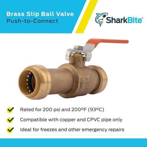 SharkBite 3/4 Inch Slip Ball Valve, Push to Connect Brass Plumbing Fitting, PEX Pipe, Copper, CPVC, PE-RT, HDPE, 24736LF in Saudi Arabia