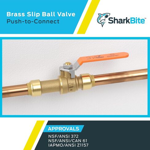SharkBite 3/4 Inch Slip Ball Valve, Push to Connect Brass Plumbing Fitting, PEX Pipe, Copper, CPVC, PE-RT, HDPE, 24736LF in Saudi Arabia
