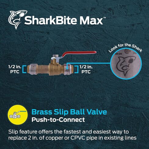 SharkBite 3/4 Inch Slip Ball Valve, Push to Connect Brass Plumbing Fitting, PEX Pipe, Copper, CPVC, PE-RT, HDPE, 24736LF in Saudi Arabia