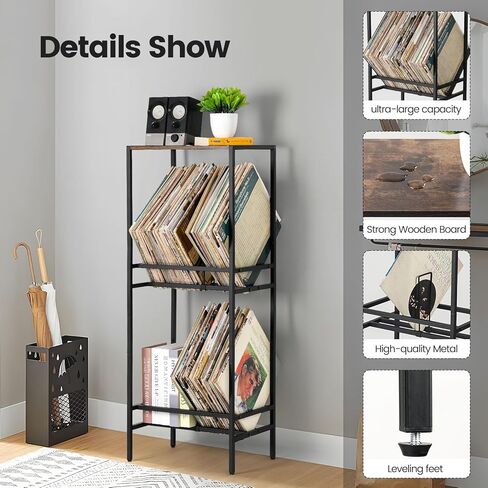 3 Tier Vinyl Record Player Stand Holds Up to 160 Albums, Large Record Player Table with Vinyl Record Holder Cabinet, Vinyl Record Storage Shelf, Turntable Stand Tall for Living Room, Office in Kuwait