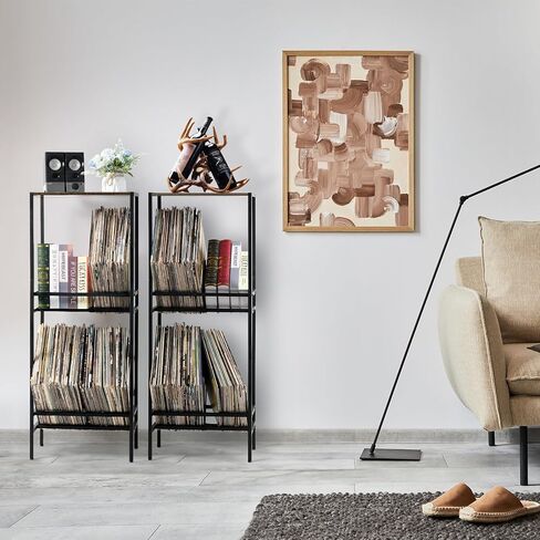 3 Tier Vinyl Record Player Stand Holds Up to 160 Albums, Large Record Player Table with Vinyl Record Holder Cabinet, Vinyl Record Storage Shelf, Turntable Stand Tall for Living Room, Office in Kuwait