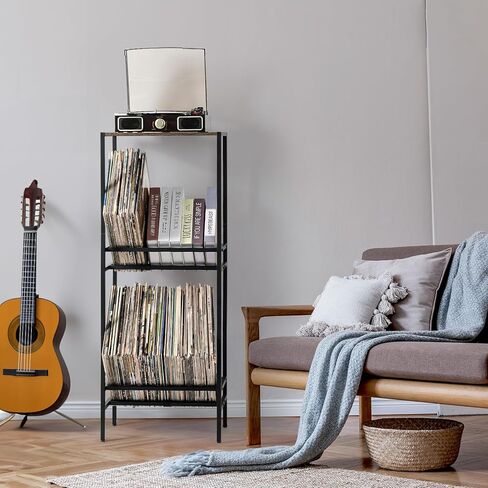 3 Tier Vinyl Record Player Stand Holds Up to 160 Albums, Large Record Player Table with Vinyl Record Holder Cabinet, Vinyl Record Storage Shelf, Turntable Stand Tall for Living Room, Office in Kuwait