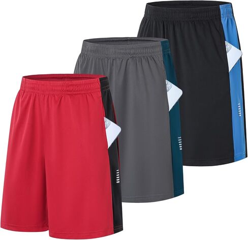 ZENGVEE Men’s 3 Pack Running Athletic Shorts 7" Quick Dry Workout Gym Shorts with Pockets for Basketball in Kuwait