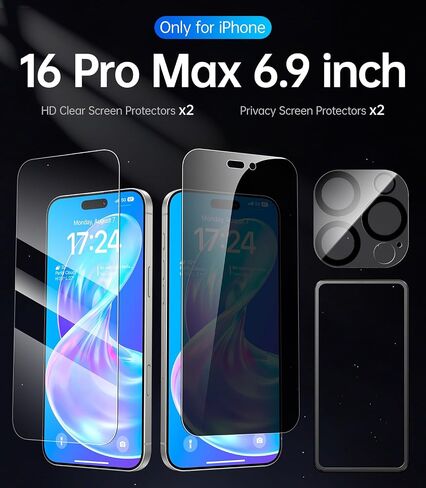 مجموعة من 4 قطع من واقي شاشة Meifigno لهاتف iPhone 16 Pro [2X HD Clear + 2X الخصوصية] مع 1X واقي عدسة الكاميرا، صلابة 9H مقاومة للكسر، حافظة صديقة لهاتف iPhone 16 Pro من الزجاج المقوى (6.3 بوصة) in Saudi Arabia