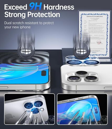 مجموعة من 4 قطع من واقي شاشة Meifigno لهاتف iPhone 16 Pro [2X HD Clear + 2X الخصوصية] مع 1X واقي عدسة الكاميرا، صلابة 9H مقاومة للكسر، حافظة صديقة لهاتف iPhone 16 Pro من الزجاج المقوى (6.3 بوصة) in Kuwait