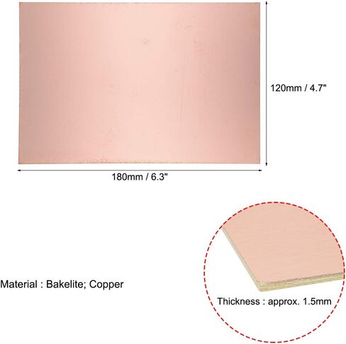 لوحة دوائر PCB من النحاس المغطى بالنحاس من جانب واحد من uxcell، 180 × 120 مم 7.09 × 4.72 بوصة، سمك 1.5 مم لوحة PCB للنماذج الأولية DIY، لوحة الاسم، 20 قطعة in Kuwait