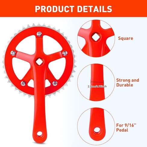 مجموعات كرنك الدراجة 44T-170 مم، مجموعة كرنك مربعة الشكل، دراجة ذات تروس ثابتة، سلسلة دائرية وكرنك ذات سرعة واحدة، مناسبة للدراجات ذات السرعة الواحدة ذات العتاد الثابت، 5 ألوان in Kuwait