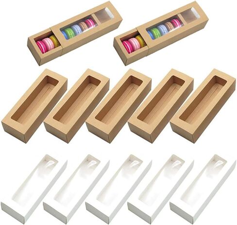 12 Pack Macarons Boxes Packaging, Brown Kraft Macaroon Boxes with Clear Display Window,Macarons Container or Packaging Boxes for Mini Cupcakes Cookies in Saudi Arabia