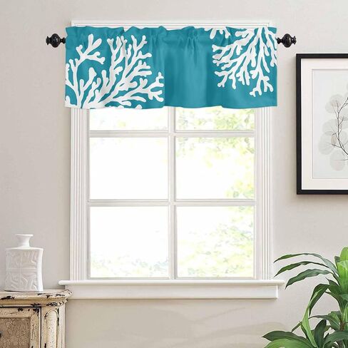 Navy Blue Coral Farmhouse Short Window Curtain Valances, Coastal Summer Beach Nautical Seaside Rod Pocket Kitchen Valances for Living Room Bedroom Bathroom Cafe, 1 Panel - 54" x 18" in Kuwait