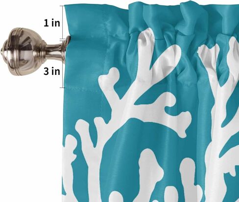 Navy Blue Coral Farmhouse Short Window Curtain Valances, Coastal Summer Beach Nautical Seaside Rod Pocket Kitchen Valances for Living Room Bedroom Bathroom Cafe, 1 Panel - 54" x 18" in Kuwait