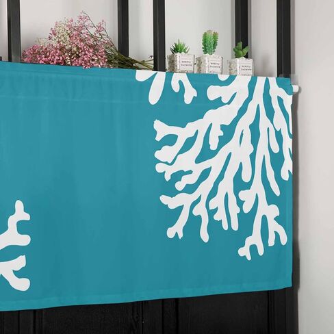 Navy Blue Coral Farmhouse Short Window Curtain Valances, Coastal Summer Beach Nautical Seaside Rod Pocket Kitchen Valances for Living Room Bedroom Bathroom Cafe, 1 Panel - 54" x 18" in Kuwait